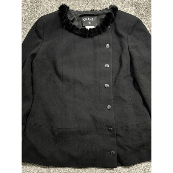 Chanel 03A Mink Fur Wool Black Coat Jacket Women’s Size 44 - Picture 2 of 13